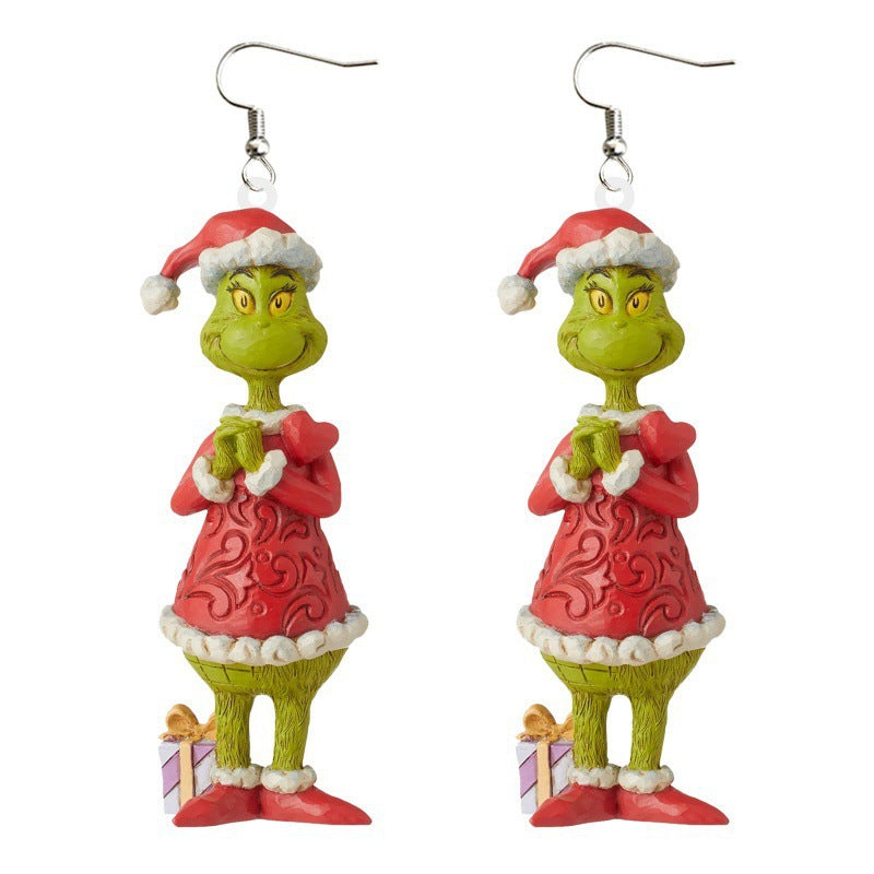 1 Pair Grinch Cartoon Character Acrylic Drop Earrings for Christmas Holiday