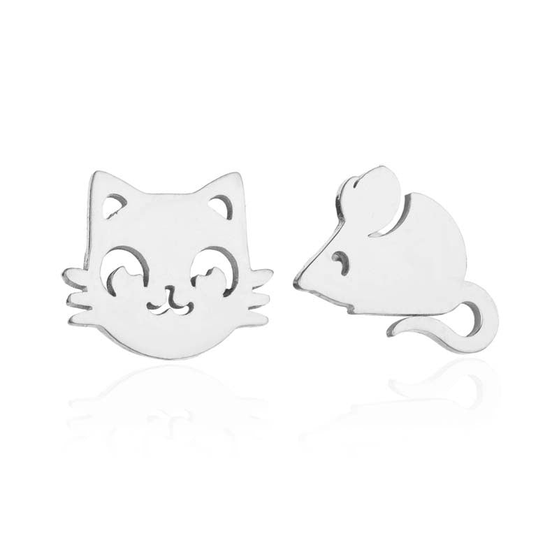 Fashion Cat Stainless Steel Plating Ear Studs 1 Pair