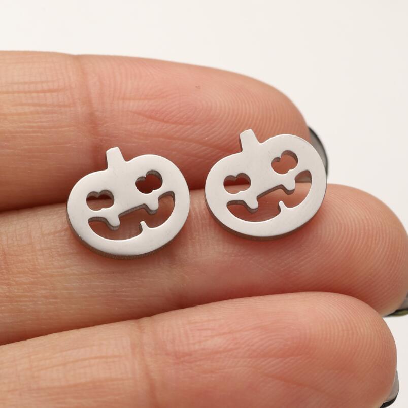 1 Pair IG Style Cool Style Pumpkin Skull Ghost Plating Hollow Out Stainless Steel Ear Studs