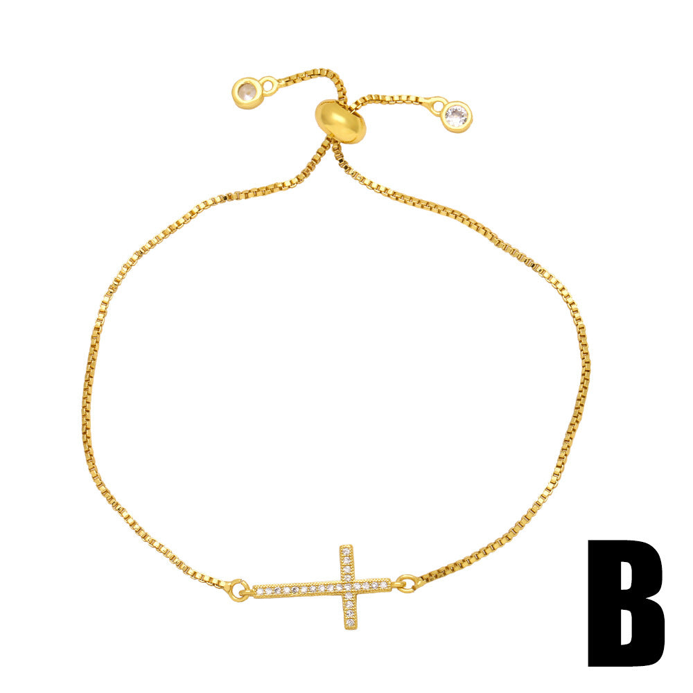 Fashion Cross Evil Eye 18k Gold Plated Zircon Bracelet