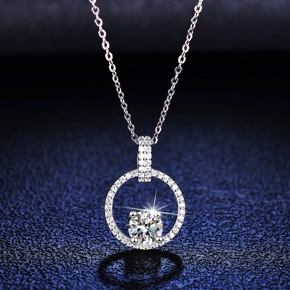 Simple Style Sterling Silver Moissanite Pendant Necklace