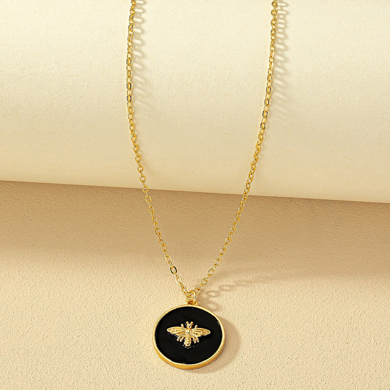 Alloy Enamel Bee Coin Pendant Necklace for Women