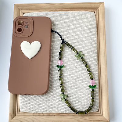 Pastoral Bamboo Acrylic Glass Phone Charm with Tulip Pendant