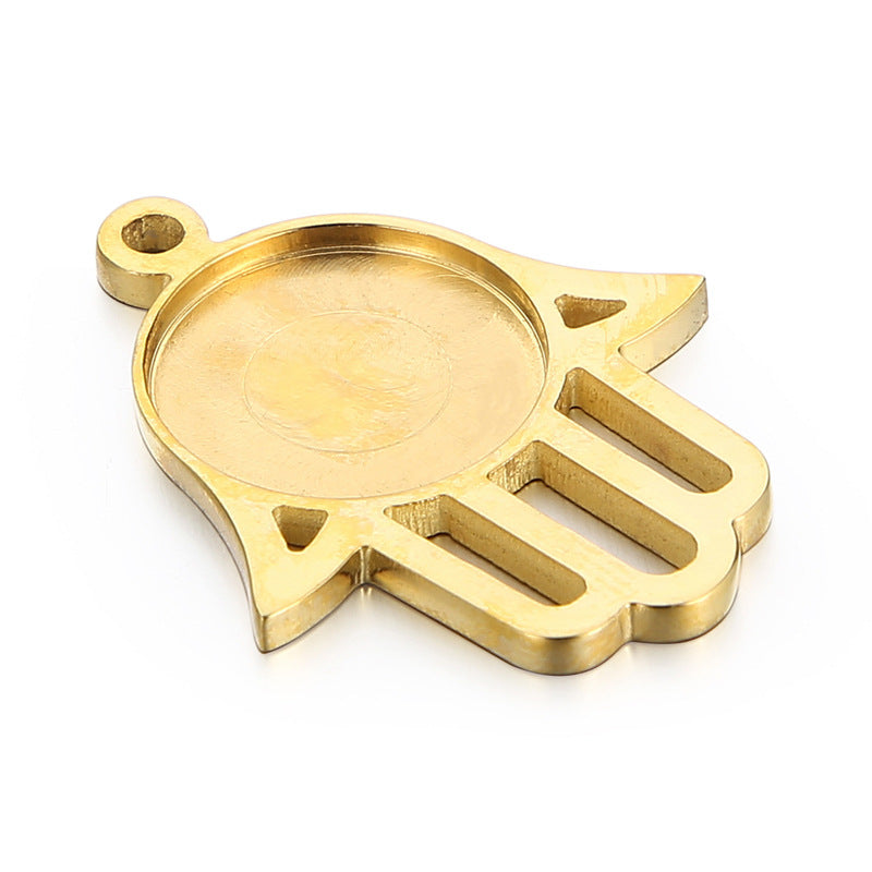 "Stainless Steel Palm Pendant DIY Jewelry Accessories with Gemstone Inlay"