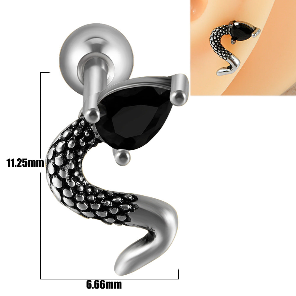 18K Gold Plated Stainless Steel Zircon Ghost Head Snake Earrings & Ear Cartilage Rings