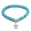 Retro Ethnic Geometric Turquoise Beaded Bracelet Set with Cross Charms