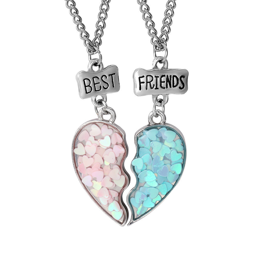 Rainbow Heart-Shaped Pendant Necklace Set for Friends and Couples