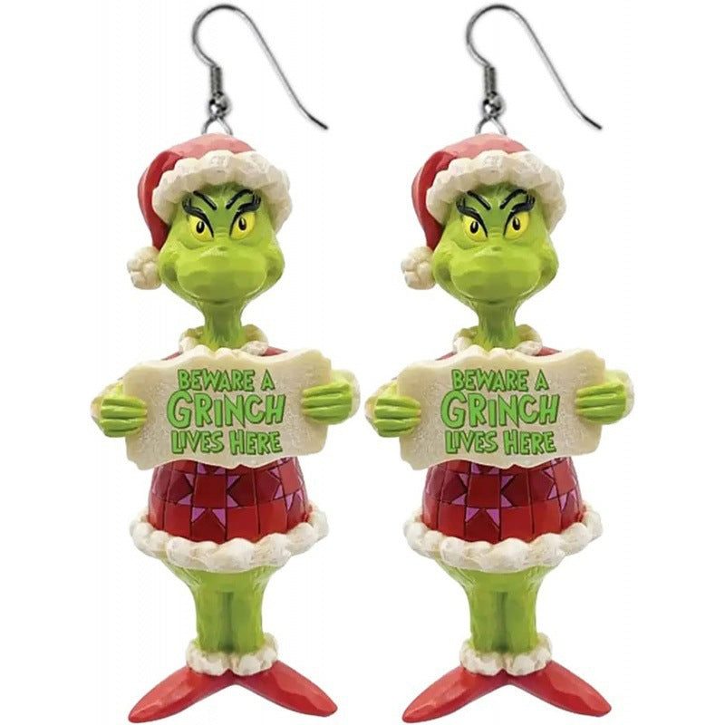 Cartoon Character Grinch Christmas Acrylic Drop Earrings