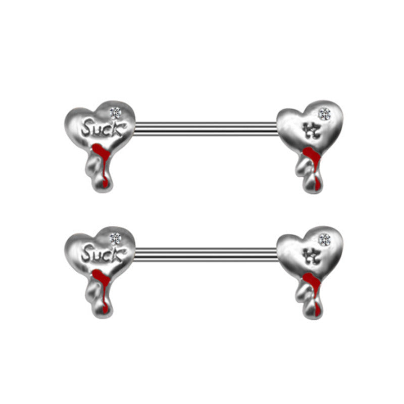 Nordic Gothic Heart Shape Belly and Nipple Rings - 316 Stainless Steel with Rhinestone Inlay, White and Gold Plated