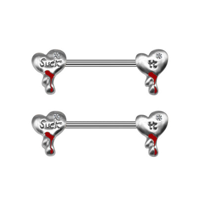 Nordic Gothic Heart Shape Belly and Nipple Rings - 316 Stainless Steel with Rhinestone Inlay, White and Gold Plated