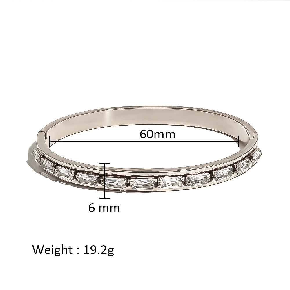 18K Gold Plated Zircon Geometric Star Flower Stainless Steel Bangle Bracelet for Women