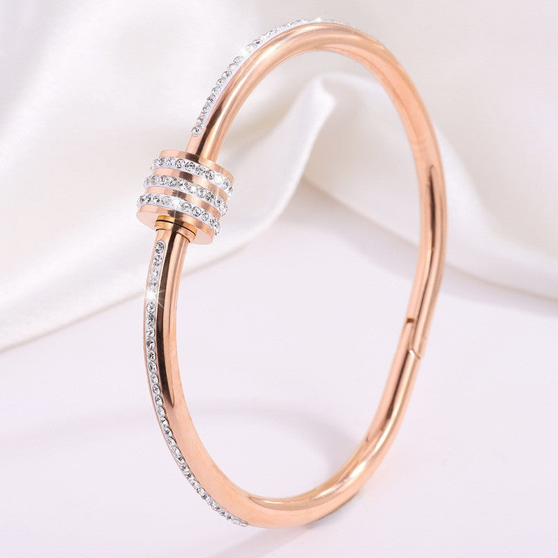 Elegant 18K Gold Plated Stainless Steel Bangle and Titanium Steel Diamond Bracelet Set