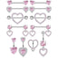 1 Piece Heart Shaped Zirconia Belly Rings Stainless Steel Inlay Rhinestones Pink Fashion Piercing Jewelry