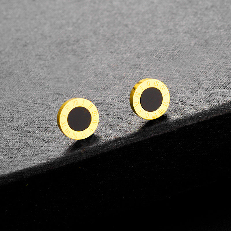 Fashion Round Titanium Steel Plating Inlay Acrylic Ear Studs 1 Pair