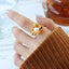 Fashion Irregular Freshwater Pearl Titanium Steel Gold Plated Ring