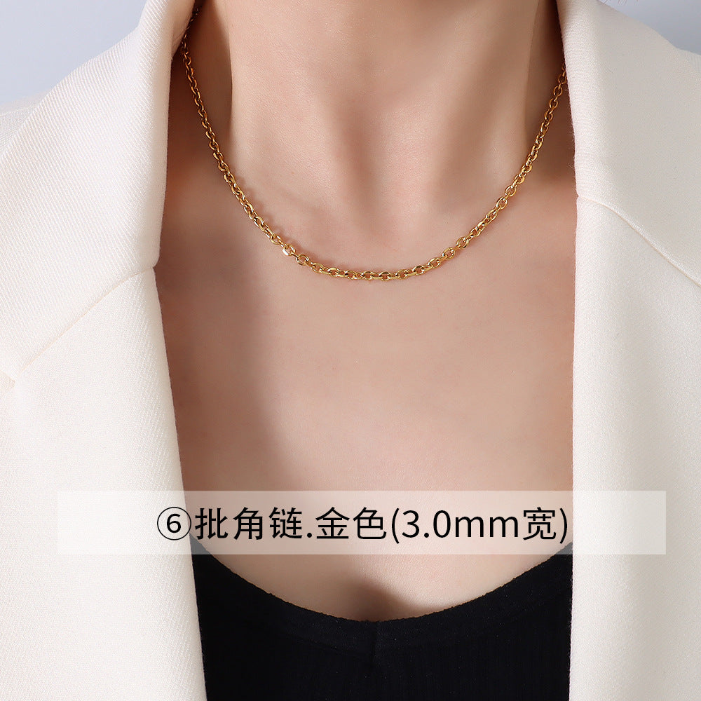 18K Gold Plated Minimalist Titanium Steel Necklace Set