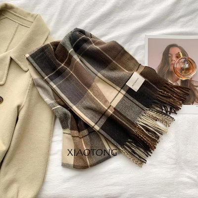 Women's Classic Plaid Tassel Scarf - Unisex Warm Shawl Wrap