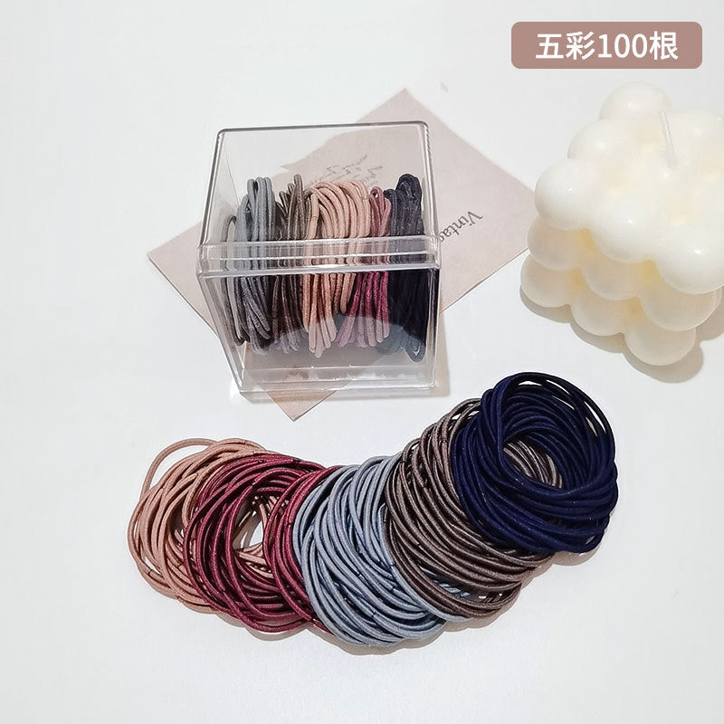 Women's Solid Color Nylon Hair Ties - Box of 50 Durable Elastic Hair Bands