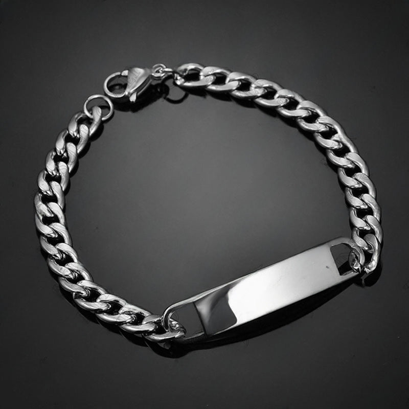 Men's Stainless Steel Curved Bracelet - Customizable Engraving Trend Jewelry