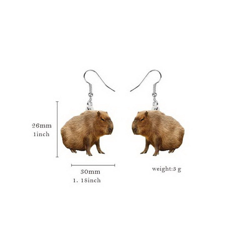 1 Pair Fashion Animal Acrylic Women's Drop Earrings - Rooster, Yak, Hamster, Pig, Chicken, Hedgehog, Squirrel, Rabbit, Black Cat, French Bulldog, Dog, Chameleon Design