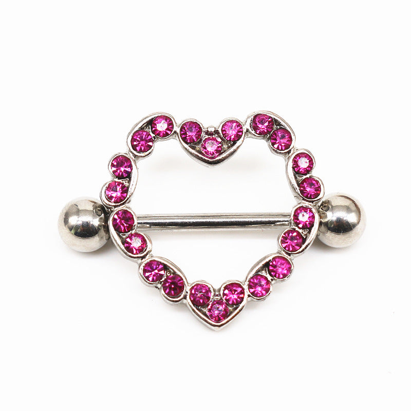 Exaggerated Punk Heart Shape Zircon Rhinestone Chest Ring Jewelry