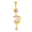 Elegant Sun & Moon Butterfly Belly Ring - 316 Stainless Steel with Rhinestones and Gold Plating