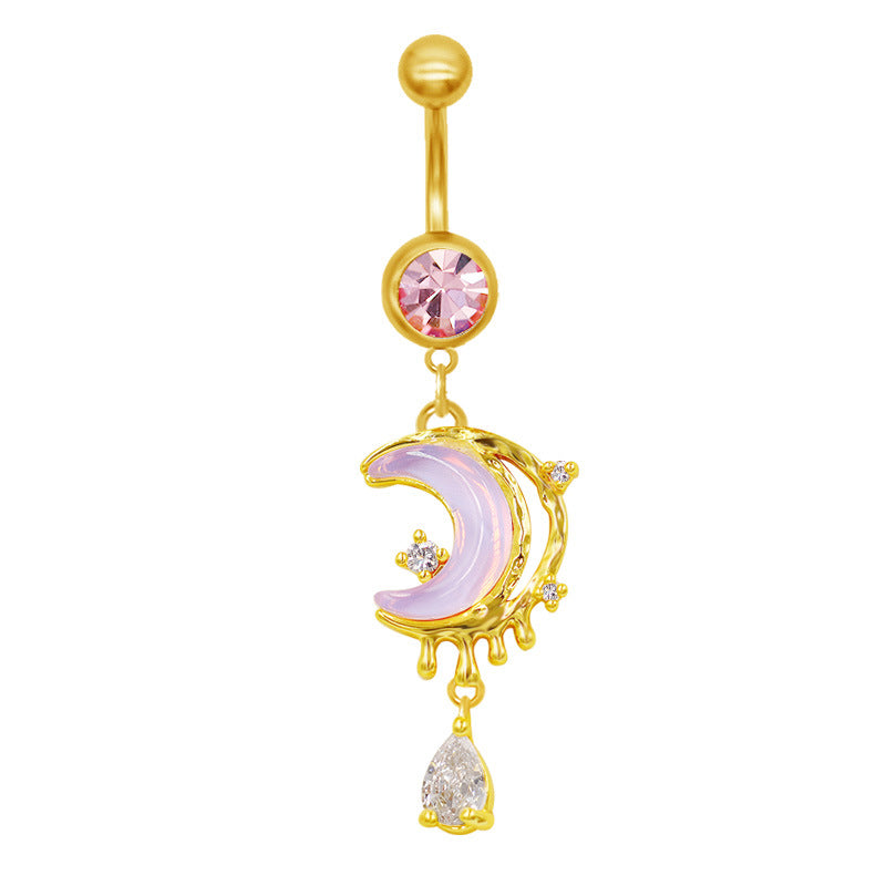 Elegant Sun & Moon Butterfly Belly Ring - 316 Stainless Steel with Rhinestones and Gold Plating