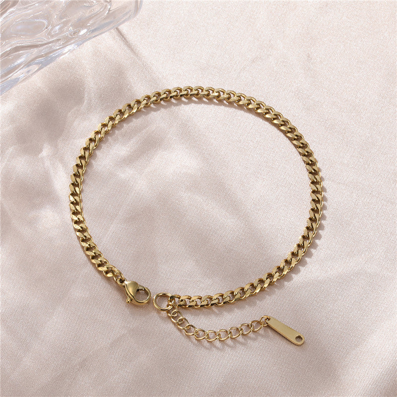 18K Gold Plated Stainless Steel Lingge Chain Anklet - Minimalist Blade Design