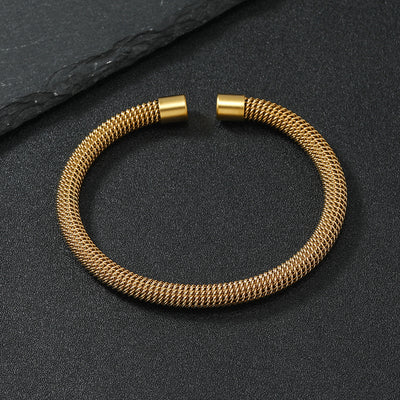 Punk Style Oval Stainless Steel Mesh Elastic Open Cuff Bangle