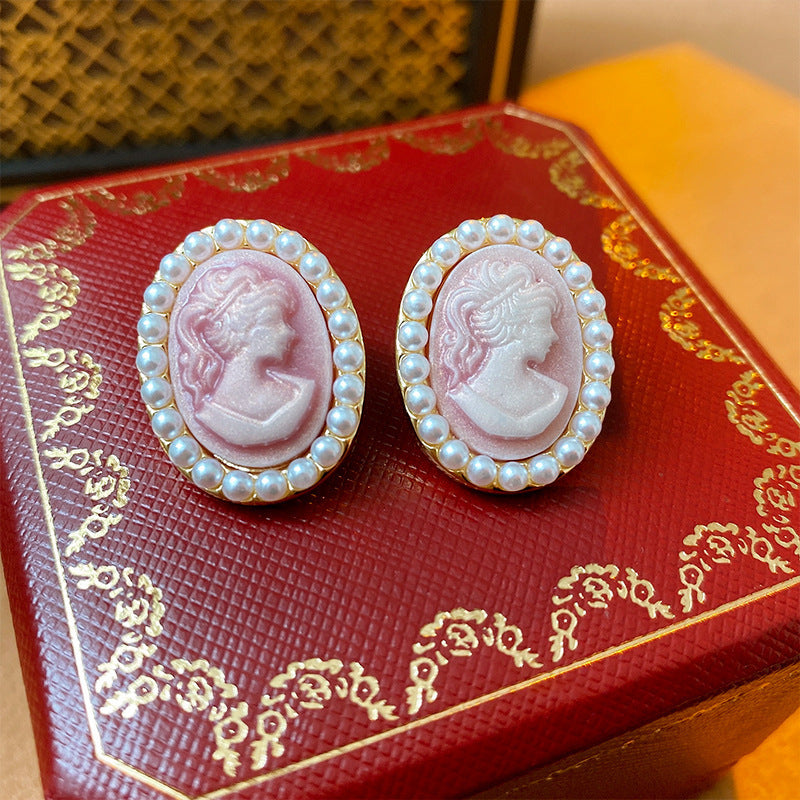 Vintage Baroque Portrait Pearl Drop Earrings for Women