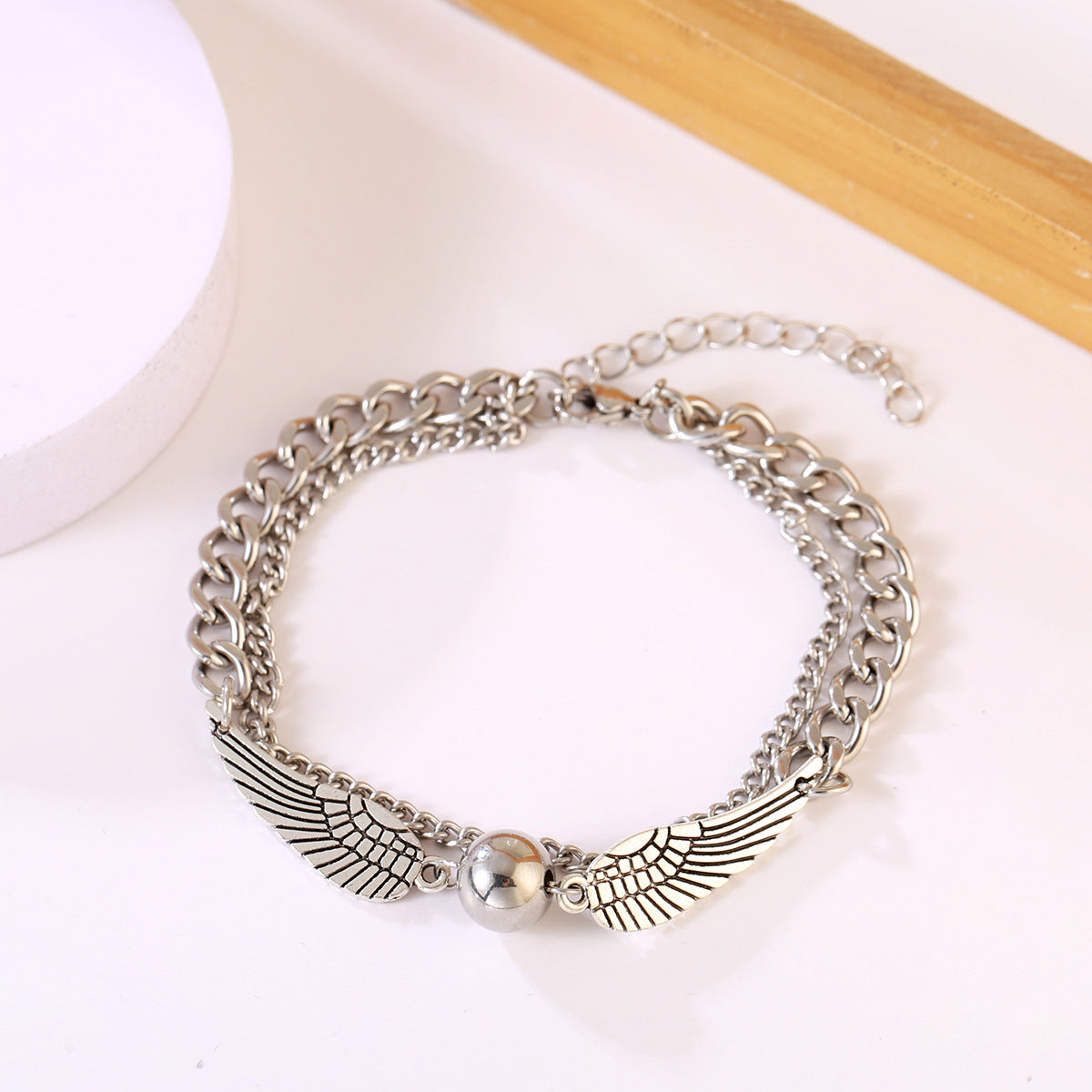 Angel Wings Stainless Steel Layered Chain Bracelet