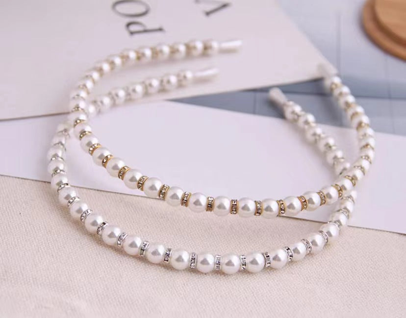 Bridal Pearl Hair Band - Korean Style Elegant Headband and Hairpin Set