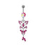 Heart Shape Flower & Butterfly Belly Ring - Stainless Steel with Rhinestones