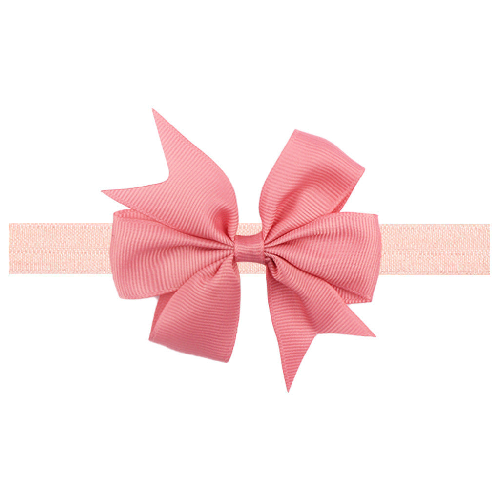 Solid Color Floral Baby Bow Headband with V-Shaped Ribbon - 21 Colors Available