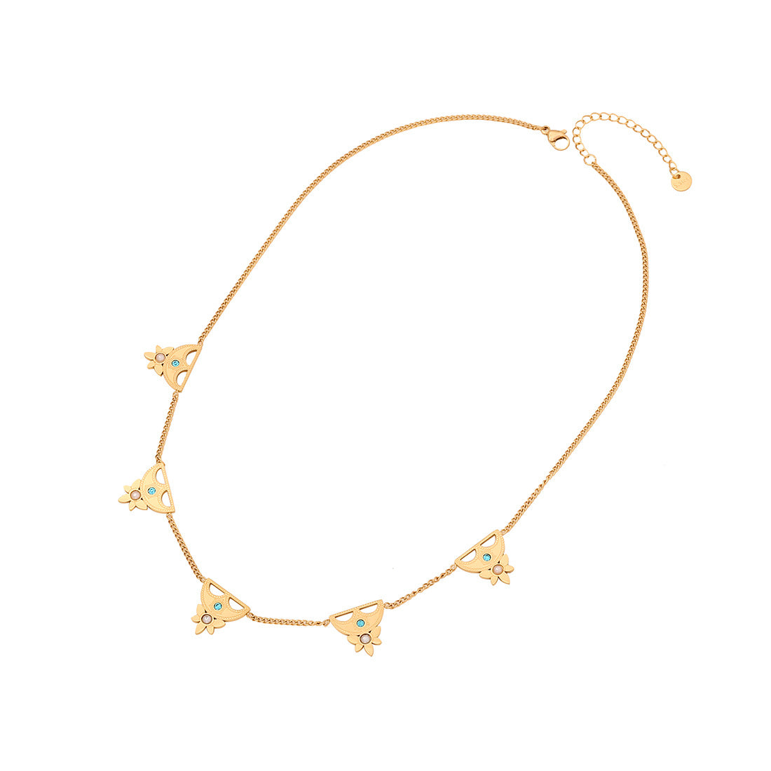 18K Gold Plated Floral Shell Glass Double Layer Necklace with Star and Moon Charm