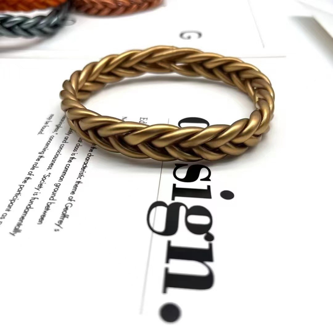 Silicone Braided Unisex Wristband with Gold Foil Accents