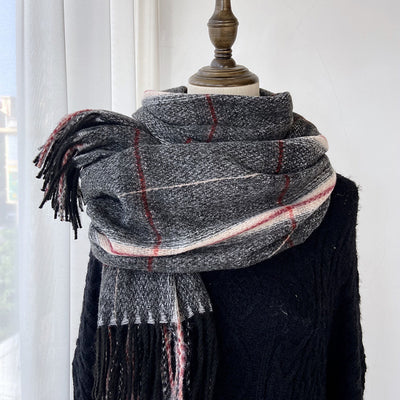 Women's Vintage Plaid Imitation Cashmere Scarf with Tassels