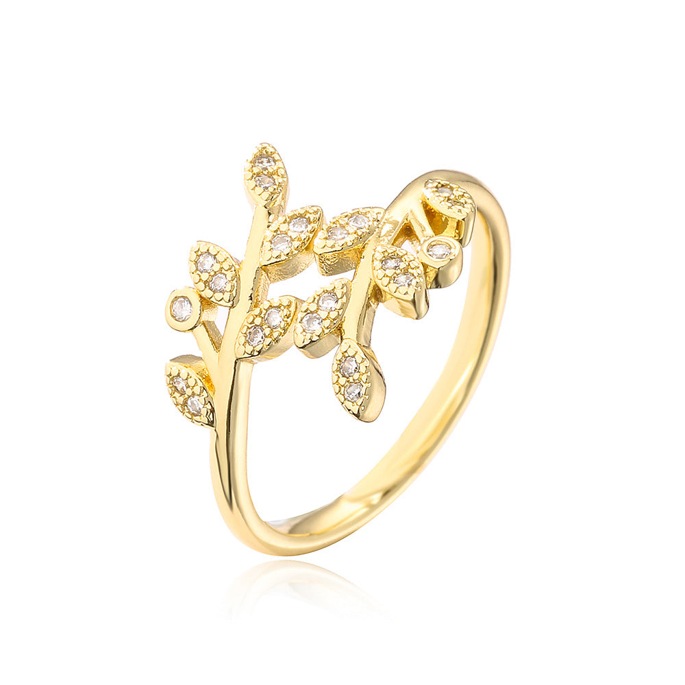 Fashion Geometric Zircon Open Ring - Gold Plated Copper Adjustable Design