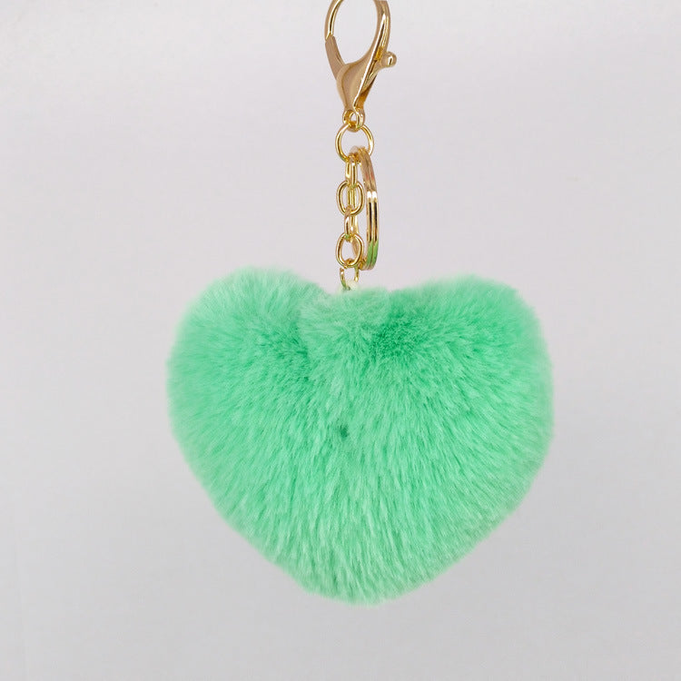 Sweet Heart Shape Alloy Valentine's Day Fur Pom Pom Keychain Pendant