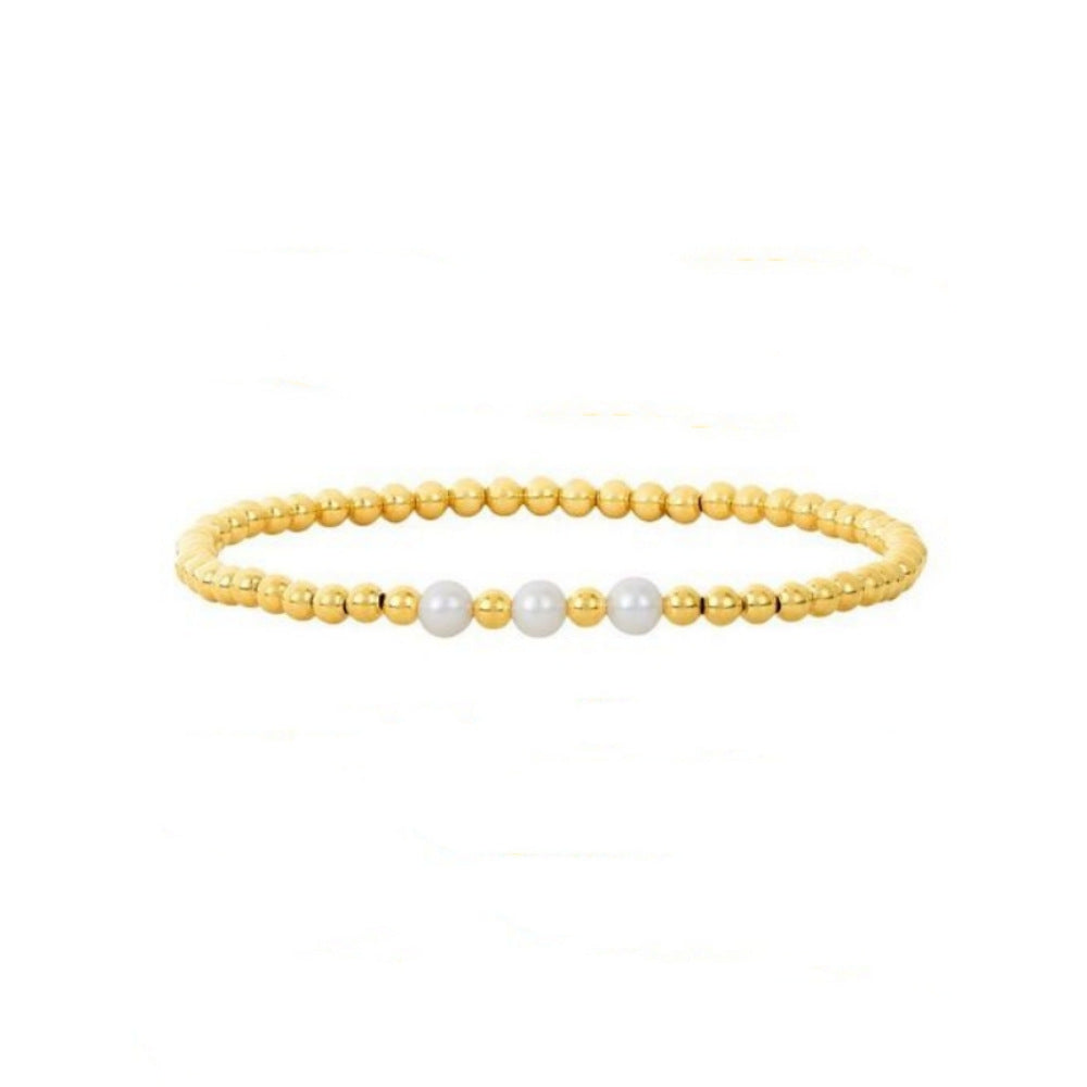 Handmade Bohemian Baroque Freshwater Pearl Geometric Beaded Bracelet with 18k Gold Beads