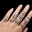 Retro Geometric Bohemian Crystal Moon Ring Set - 11 Piece Vintage Style Jewelry