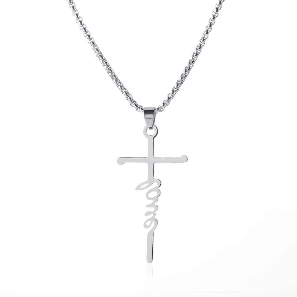 New Letter Cross Pendant Stainless Steel Necklace
