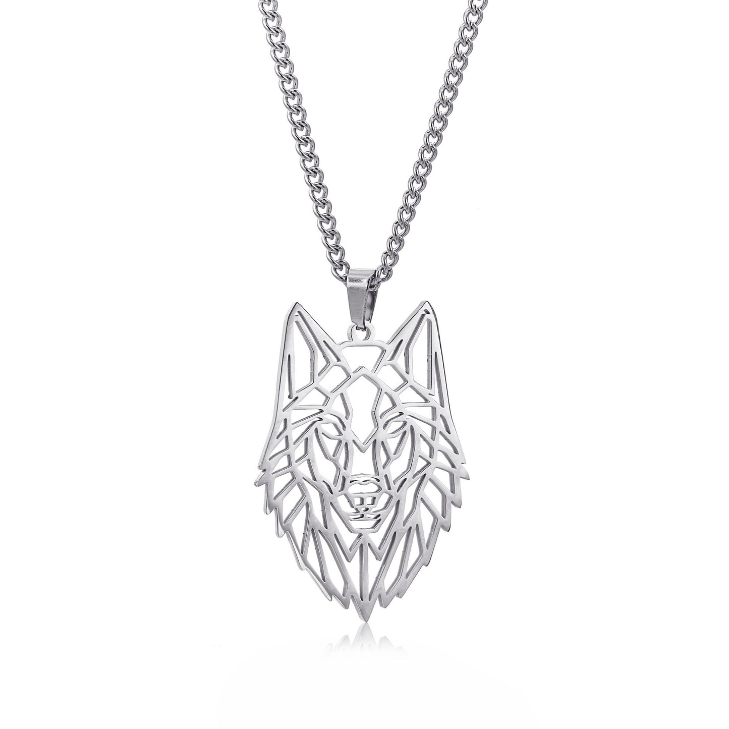 Punk Stainless Steel Geometric Wolf Head Pendant Necklace