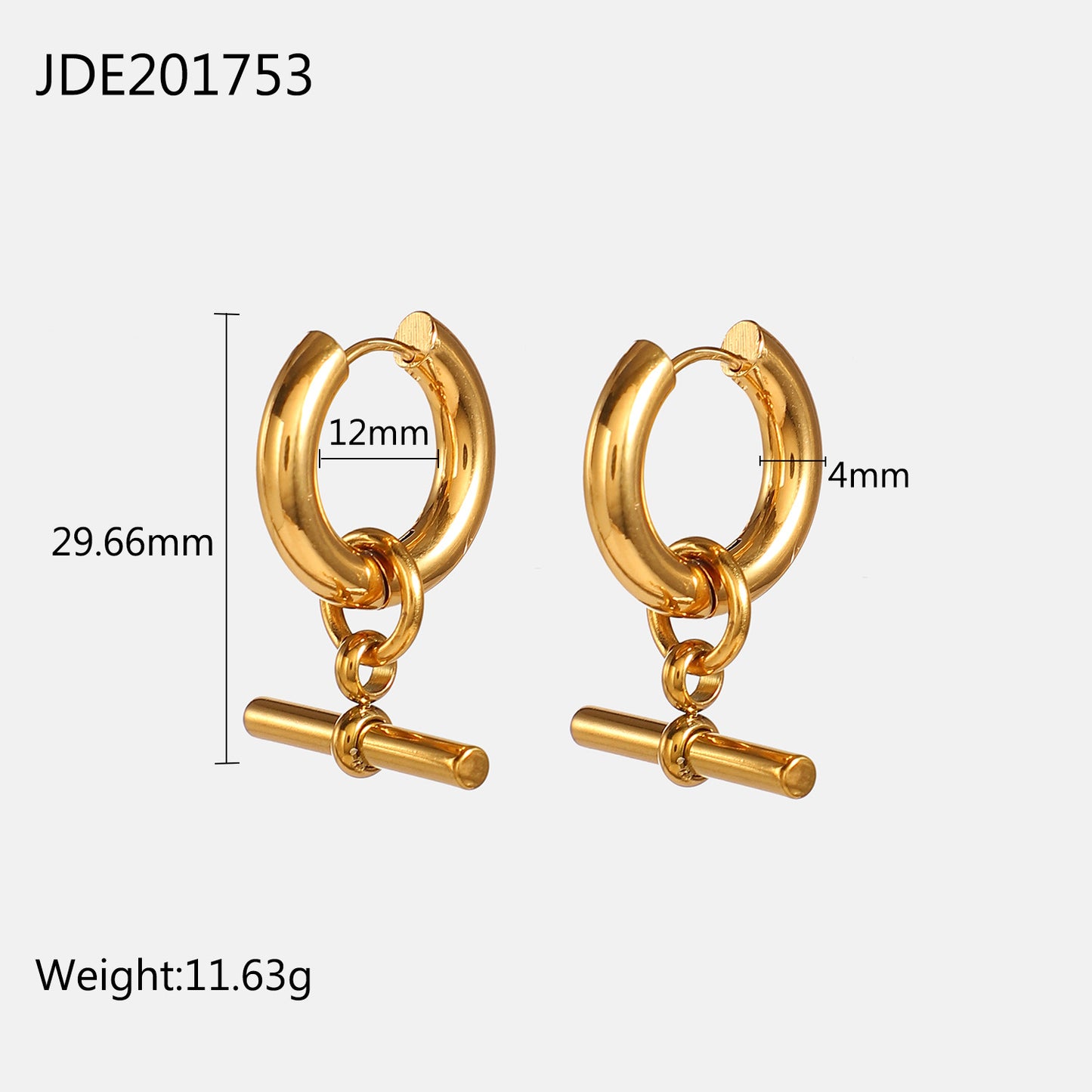 18K Gold-plated Geometric T Bar Pendant Earrings Stainless Steel