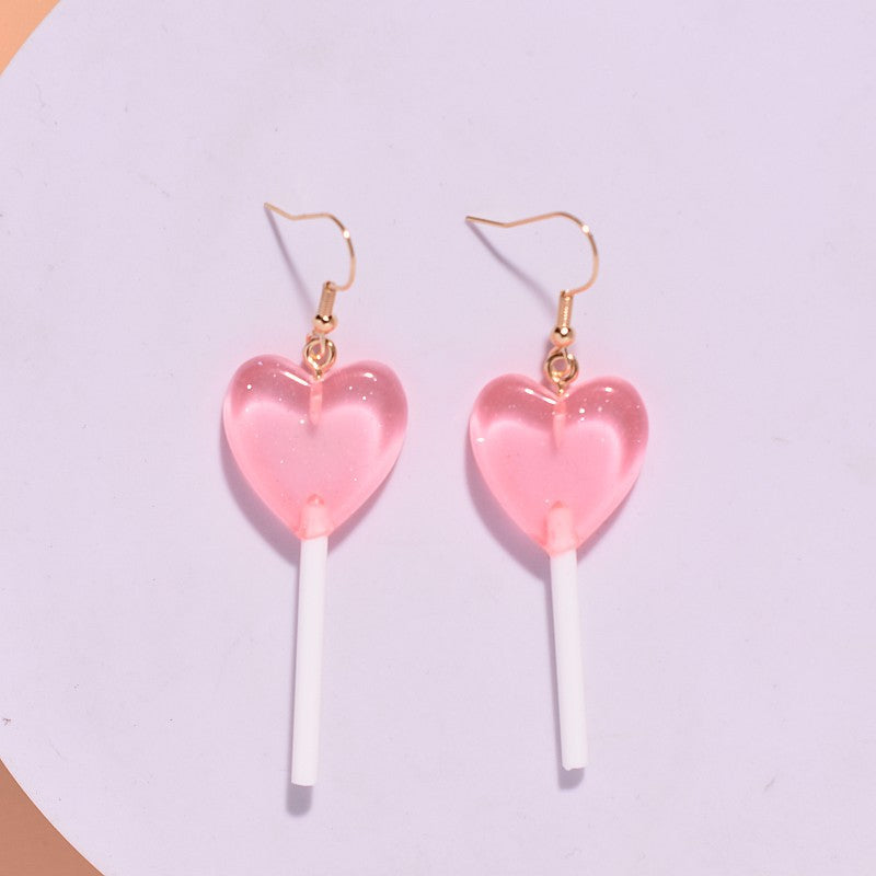 Sweet Heart Resin Lollipop Drop Earrings