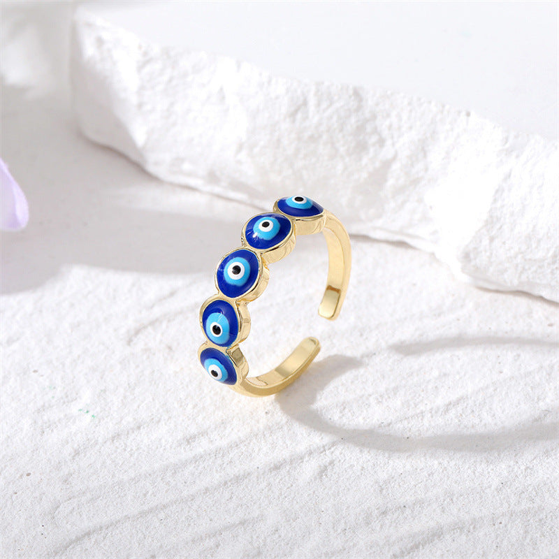 Casual Bohemian Evil Eye Alloy Enamel Women's Open Ring