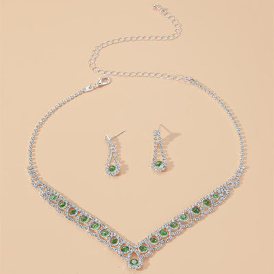 Woven Rhinestone Bridal Jewelry Set - Necklace and Earrings