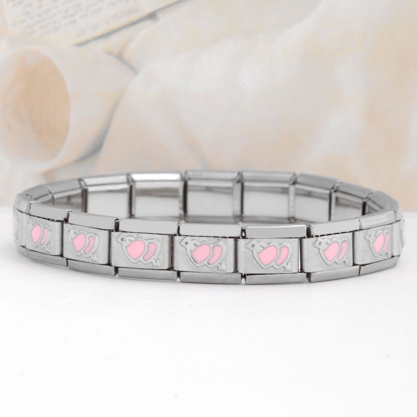 Stainless Steel Leaf Crown Flower Heart Gemstone Modular Bracelet