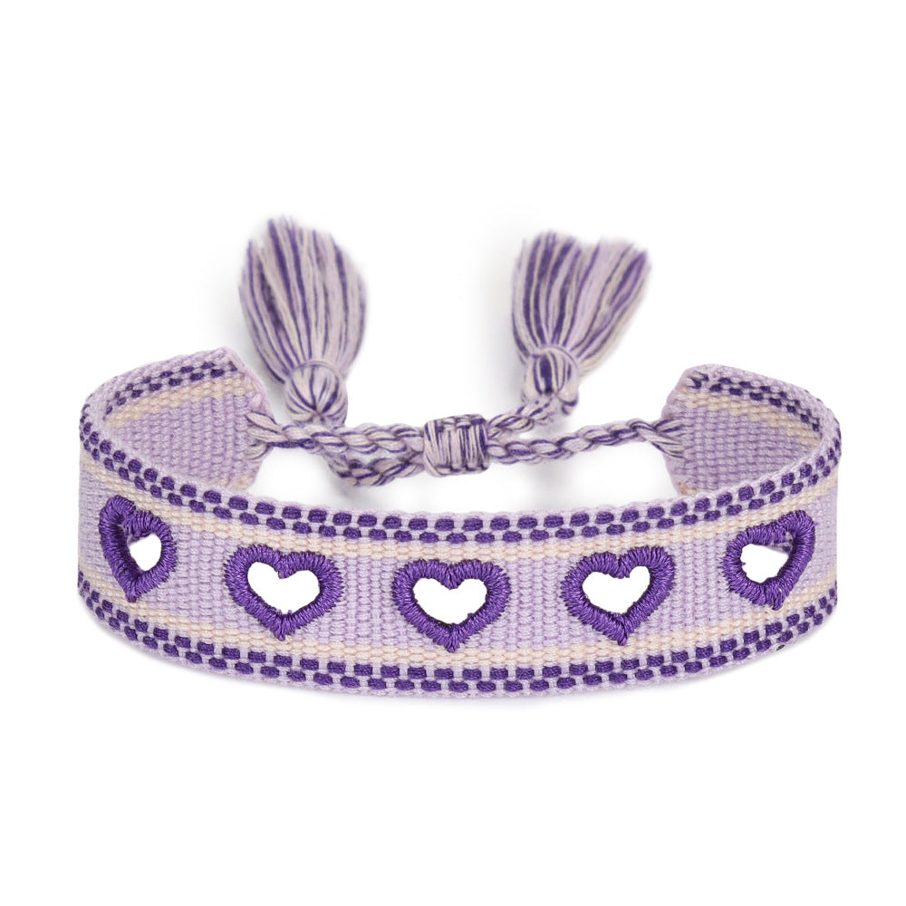 Modern Heart-Shaped Braided Polyester Bracelets with Adjustable Tassel Straps