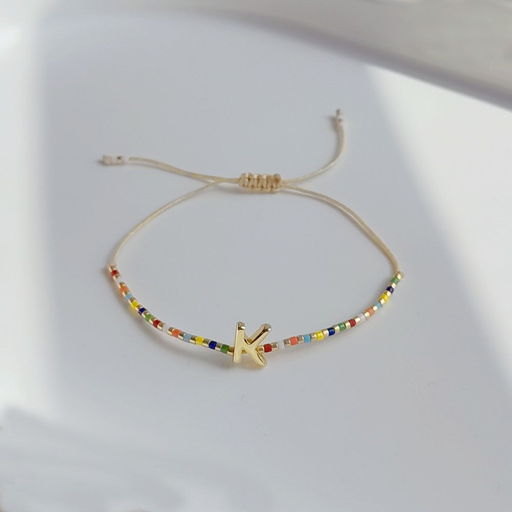 18K Gold Plated Bohemian Miyuki Beaded Adjustable Letter Bracelet for Women